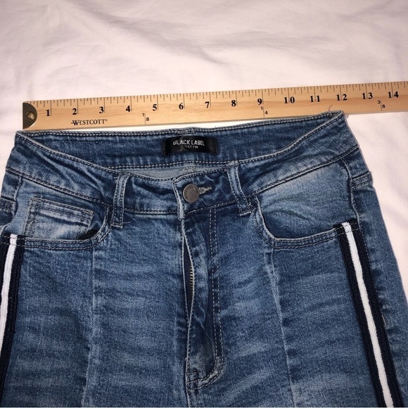 Black Label Size 5 28 Small Jeans Skinny Blue Raw Edge Stretch Racer Stripes - Picture 4 of 7